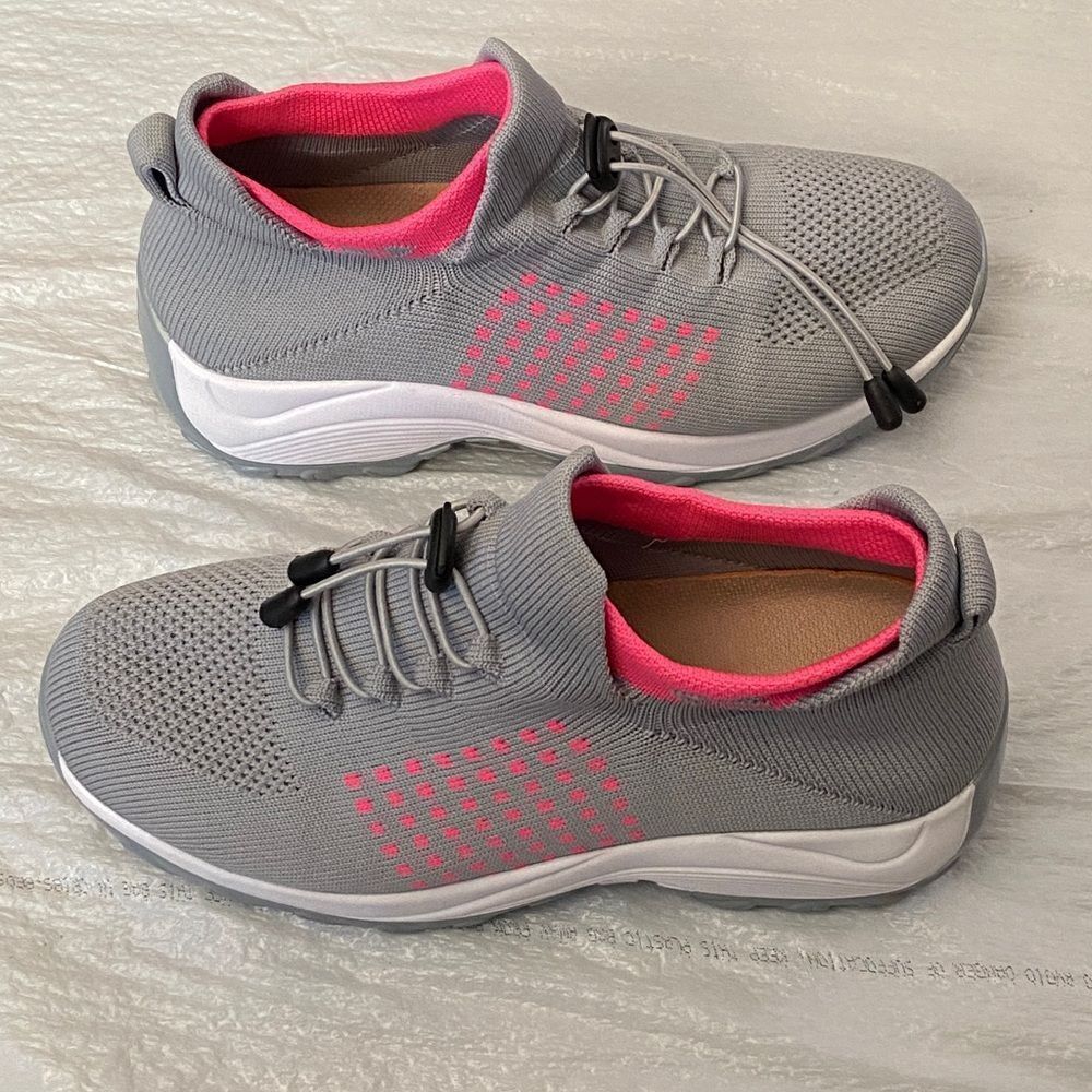 Gray and Pink Knitted Sneakers